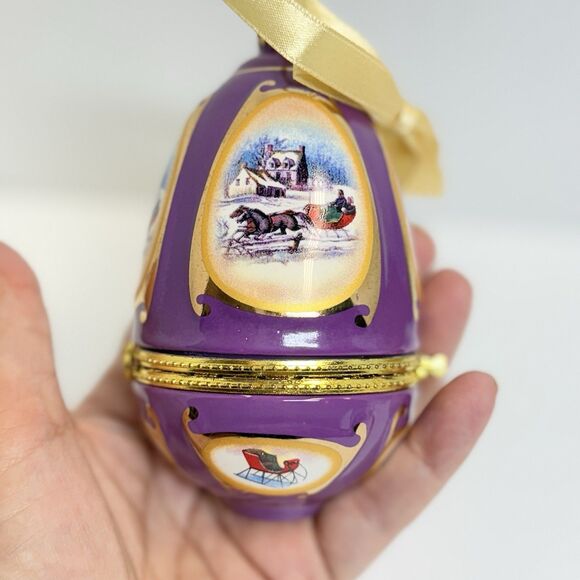 Vintage Mr Christmas Porcelain Musical Purple Egg Ornament - Picture 3 of 8